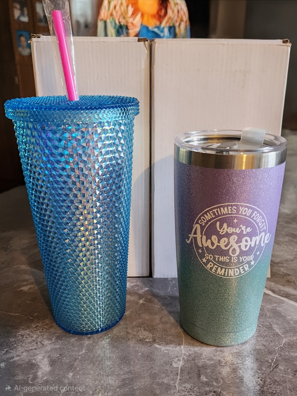 Two Tumbler Drinkware Set Blue & Purple  New